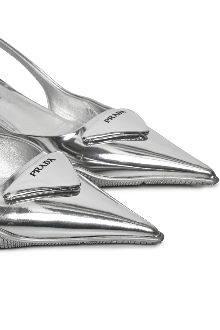 Prada Size 36 Triangle Logo Patent Leather Slingback Pumps