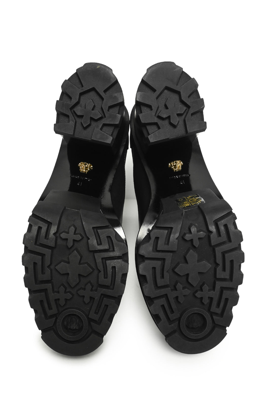 Versace Size 41 Greca Labyrinth Leather Platform Ankle Boots