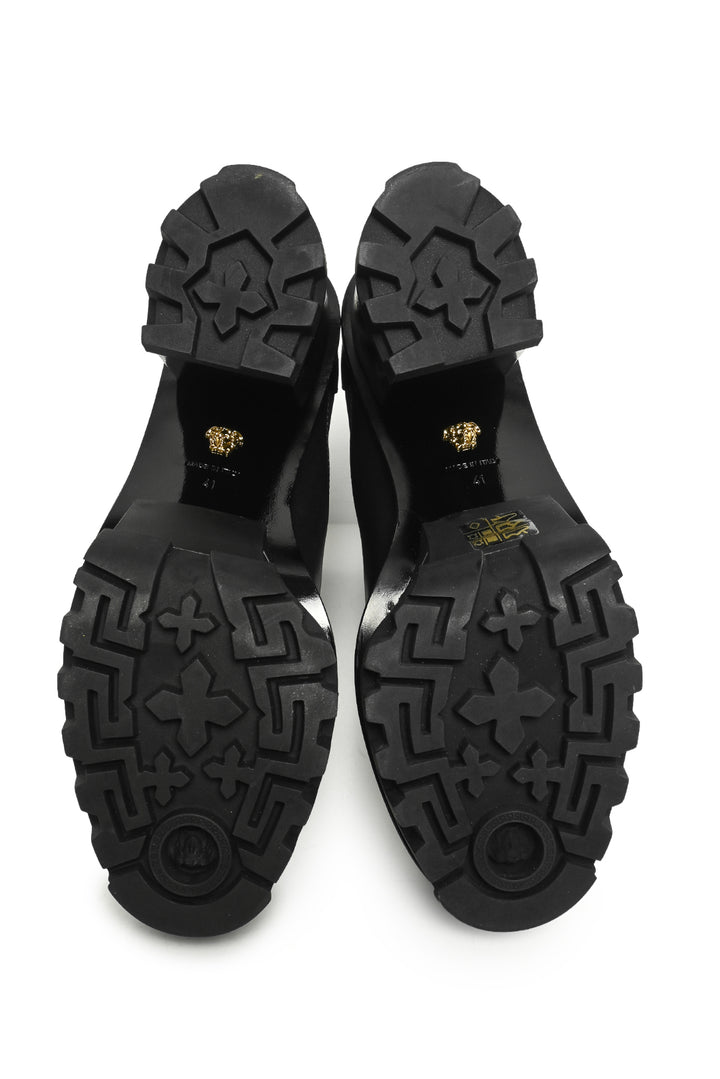 Versace Size 41 Greca Labyrinth Leather Platform Ankle Boots