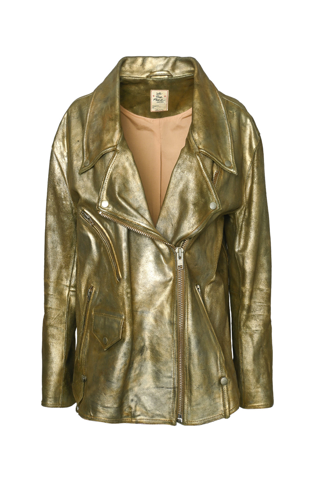 We The Free People Size L Leather Distressed Metallic Jacket