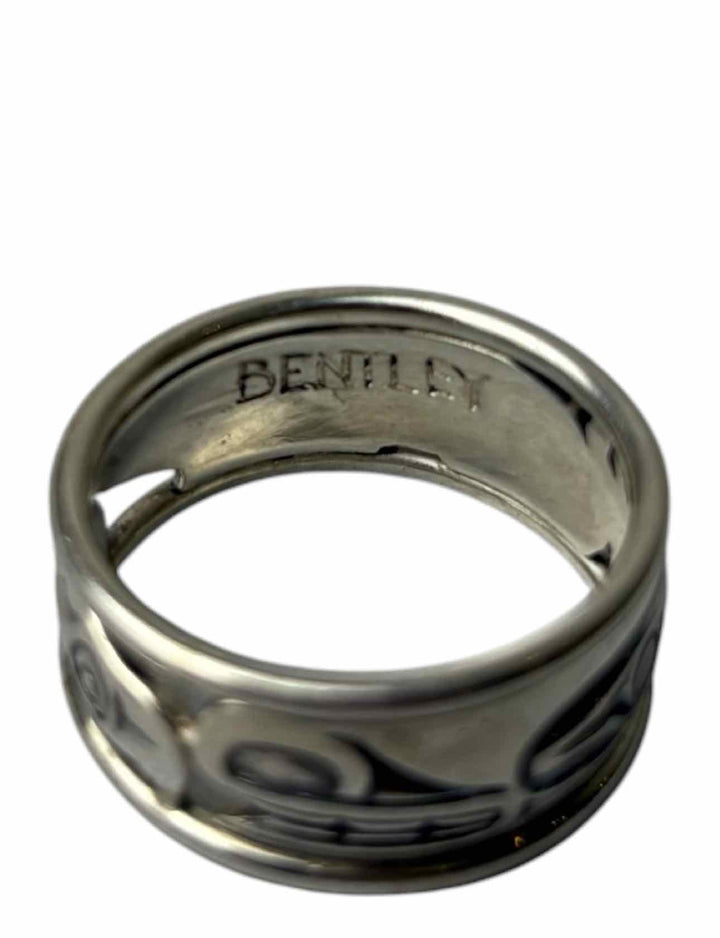 Size 10 Norman Bentley Silver Engraved Indigenous Ring