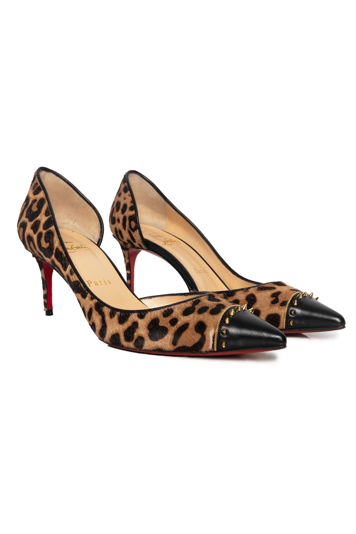 Christian Louboutin Size 36.5 Leopard Print Pony Hair Studded Culturella Pumps