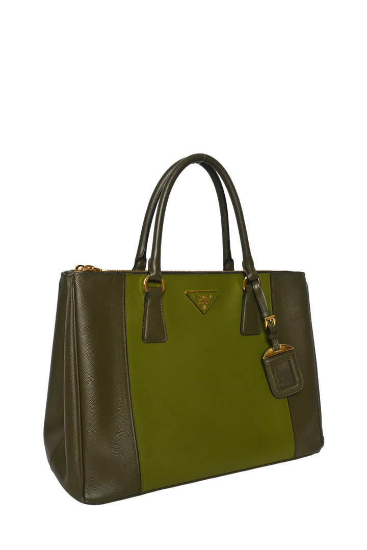 Prada Two Tone Double Zip Lux Saffiano Medium Tote