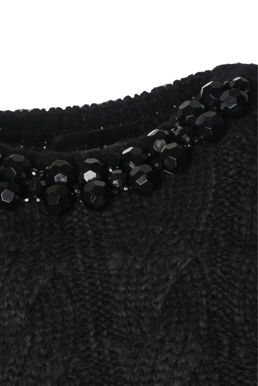 Simone Rocha Size S Embellished Cable Knit Cropped Sweater