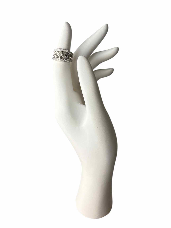 14K White Gold & Diamond Split Shank Filigree Diamond Ring