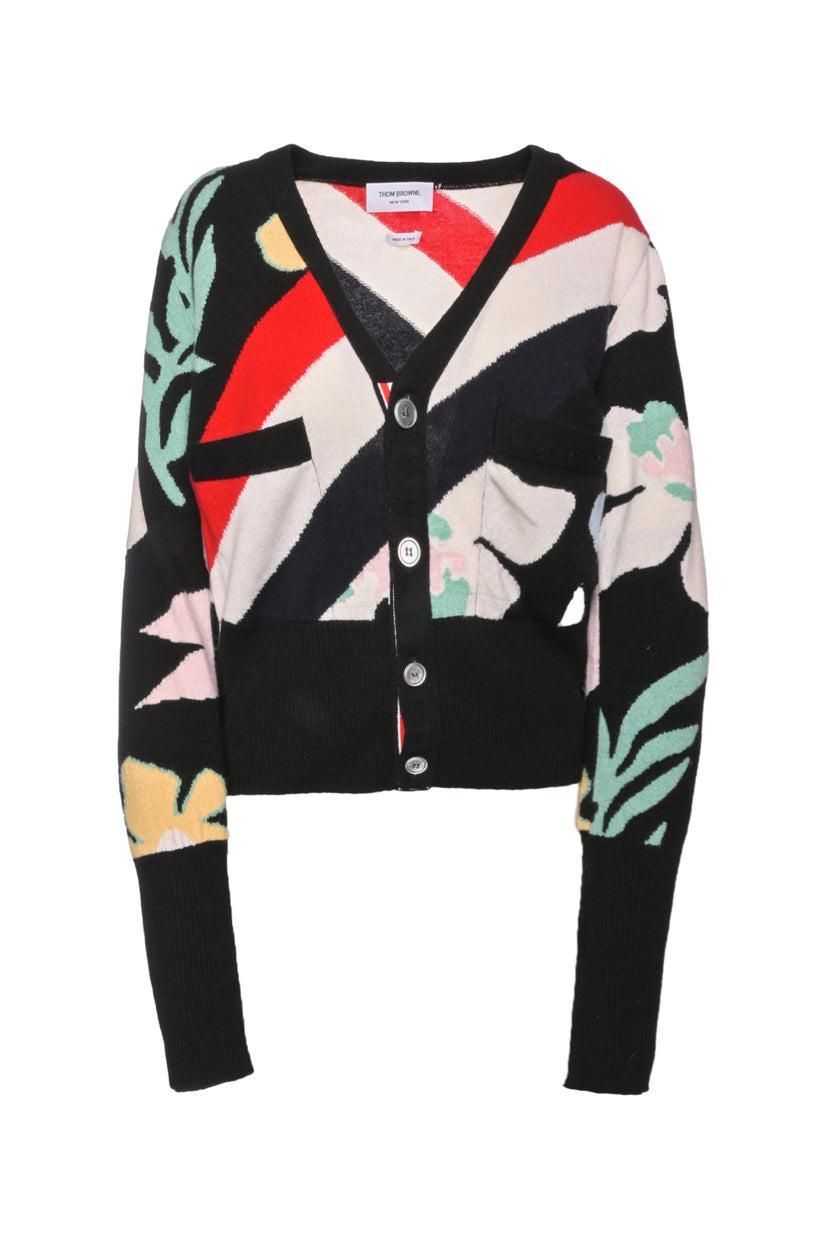 Thom Browne Size 1 Floral Intarsia Cashmere Cardigan