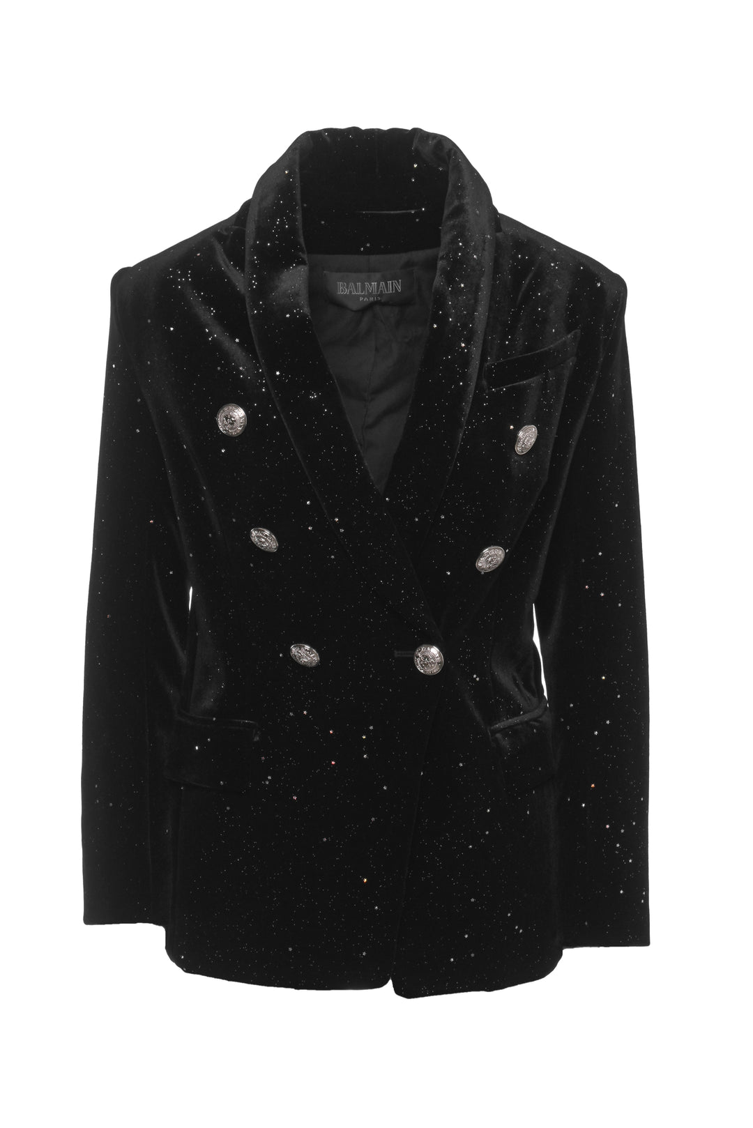 Balmain Size 36 Glittered Velvet Double Breasted Blazer