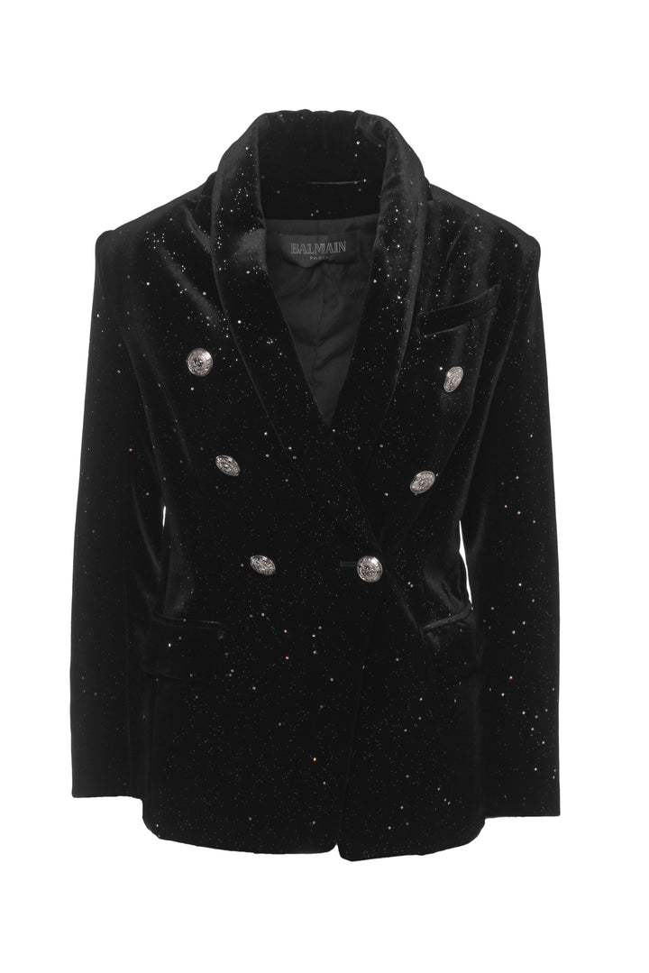 Balmain Size 36 Glittered Velvet Double Breasted Blazer