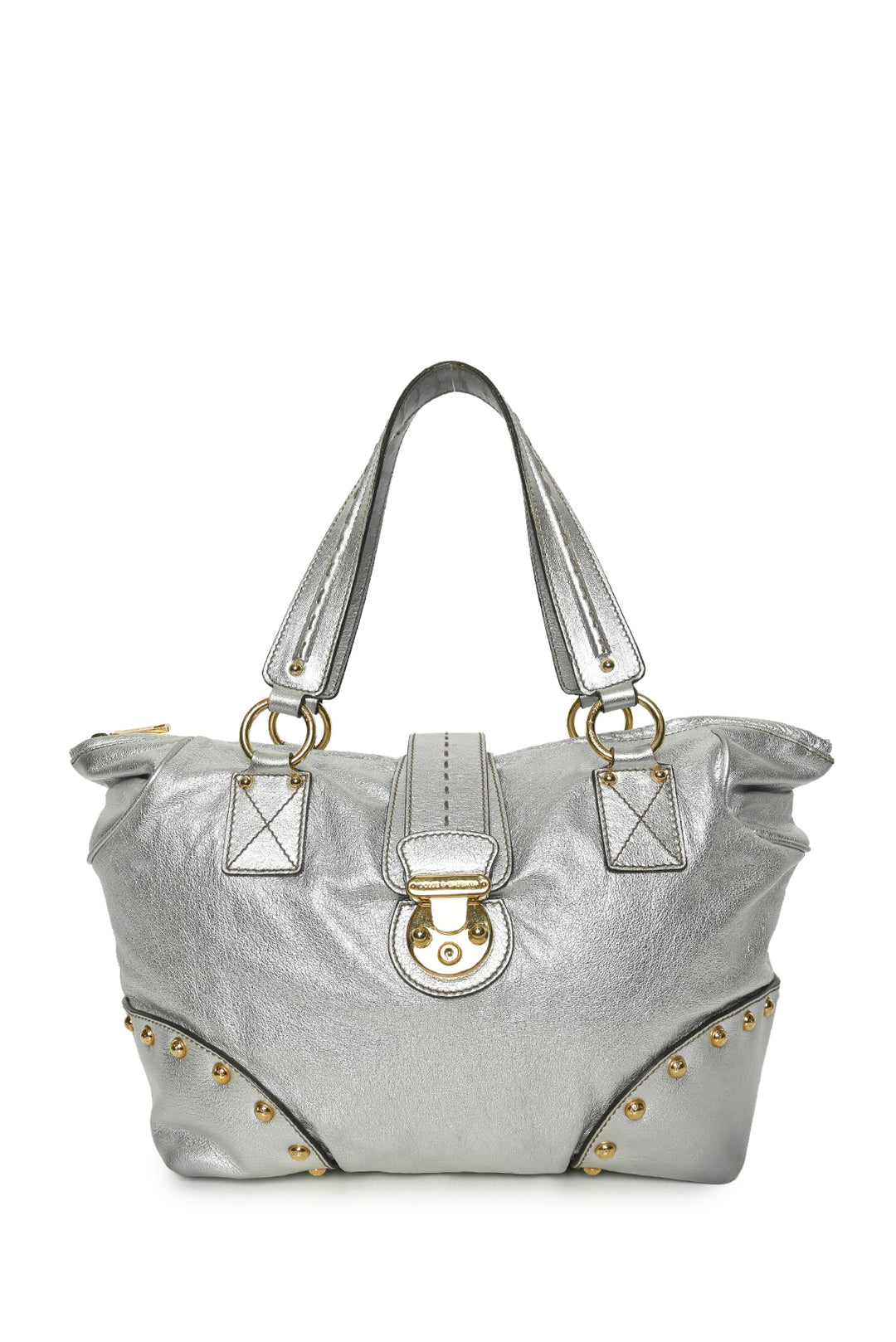 Dolce & Gabbana Studded Metallic Leather Buckle Shoulder Bag