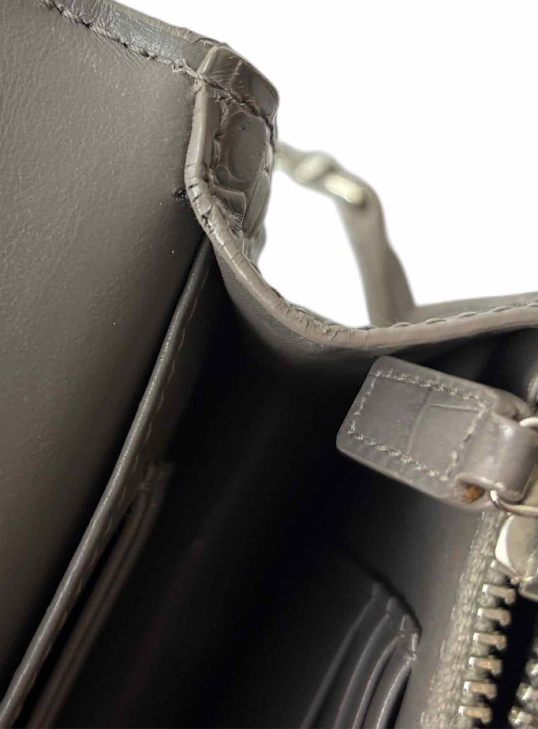 Saint Laurent  Croc Embossed Leather Sunset Chain Wallet Purse