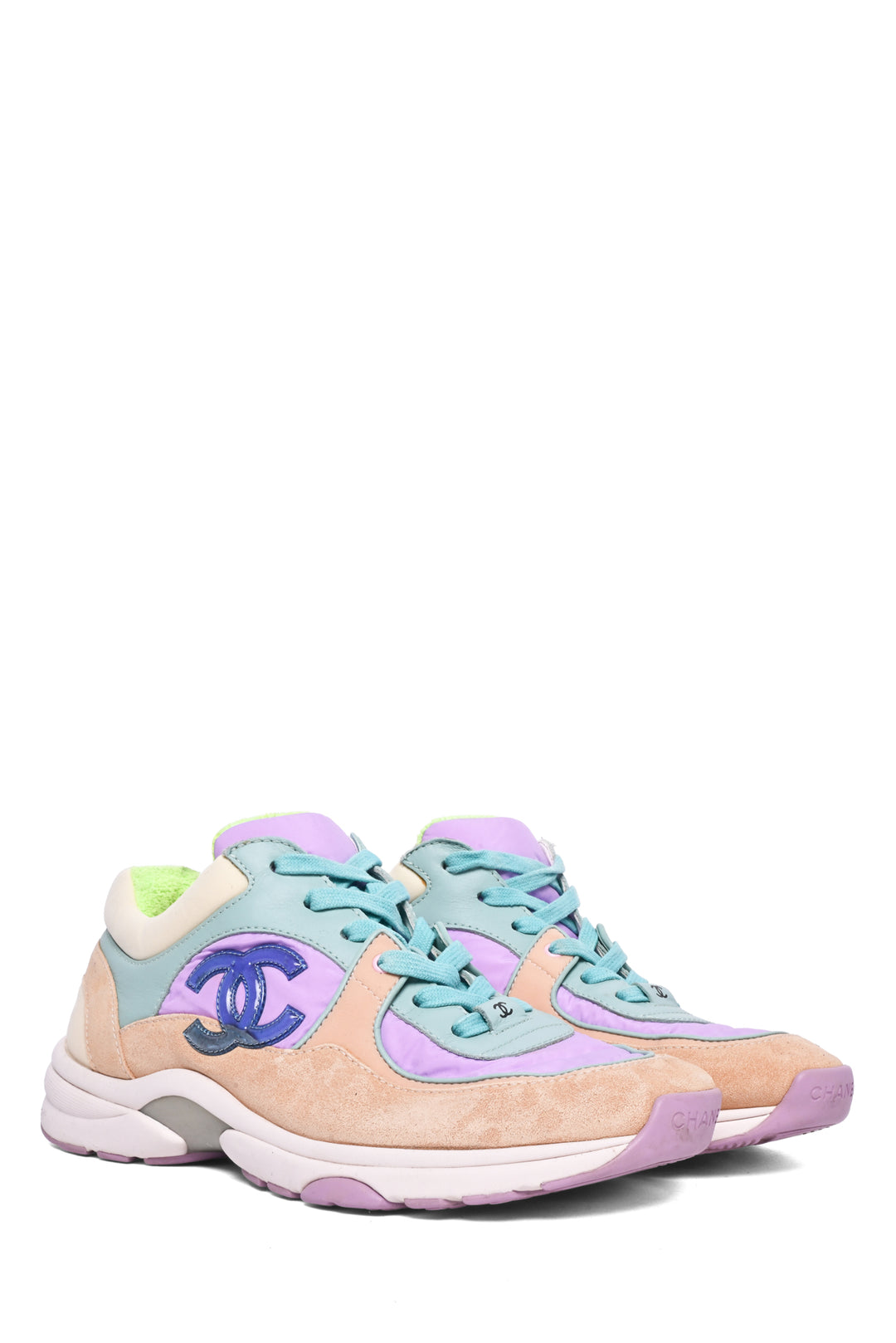 Chanel Size 38 Nylon, Leather & Suede Colorblock CC Sneaker