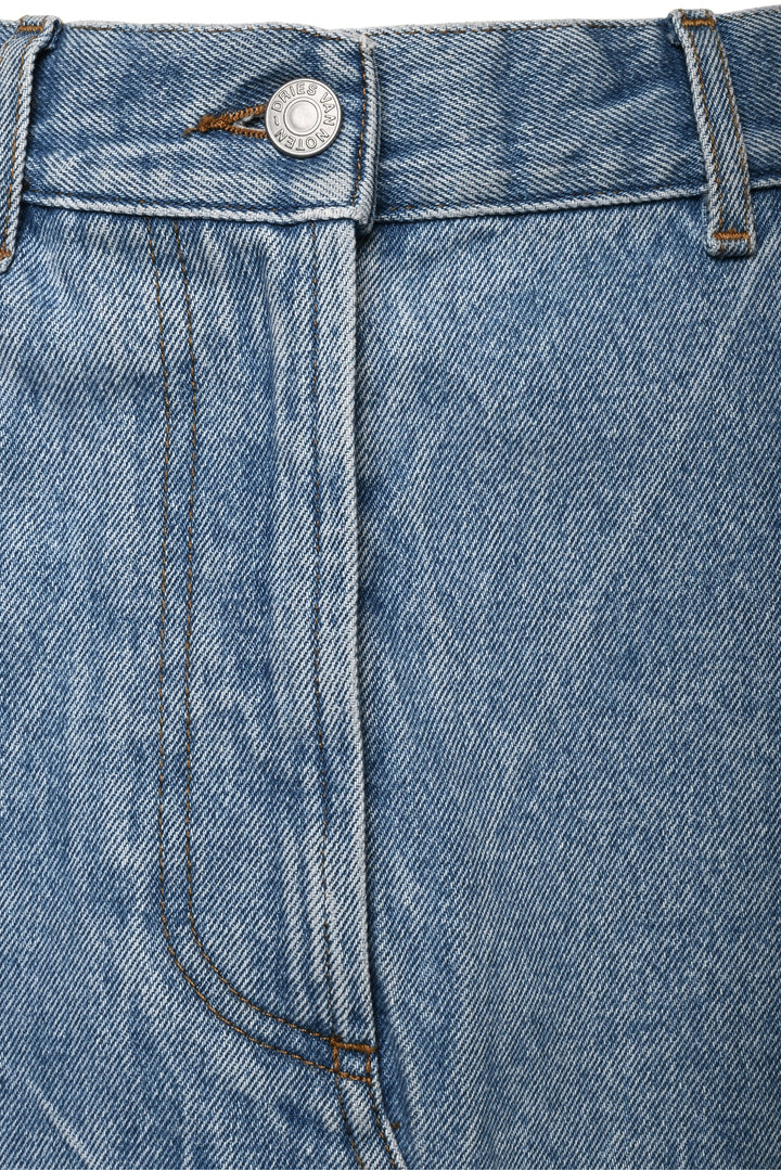 Dries Van Noten Size 38 Raw Edge Denim Midi Skirt