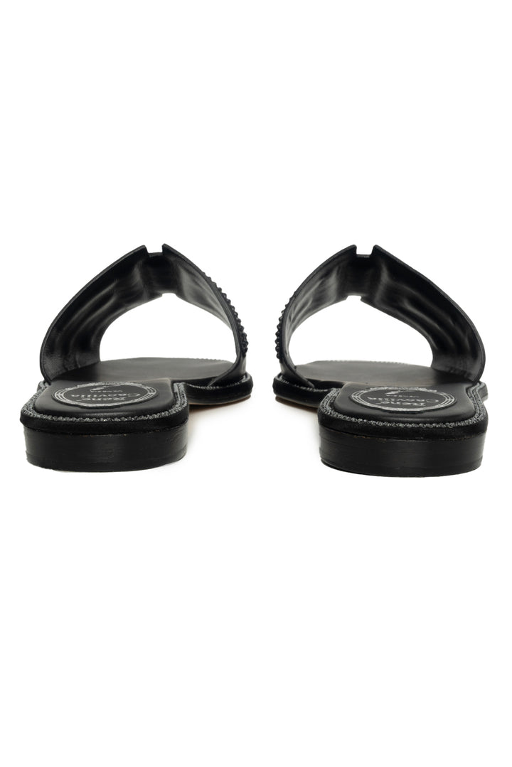 Rene Caovilla Size 37 Hematite Graphite Mule Slides