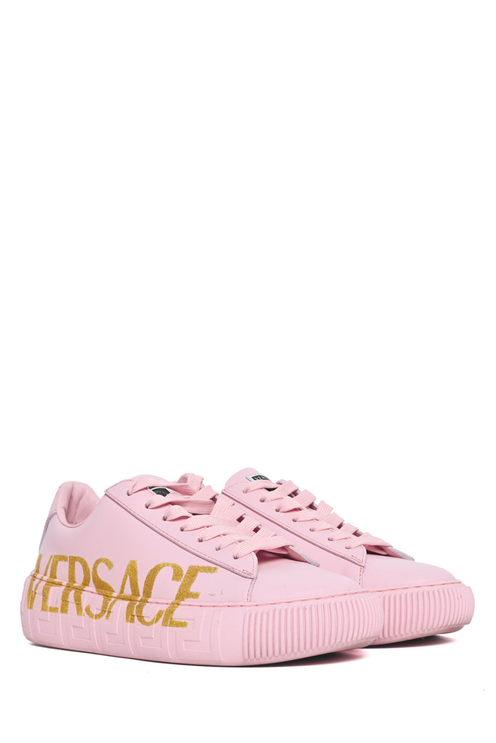 Versace Size 36 La Greca Glitter Logo Leather Sneaker