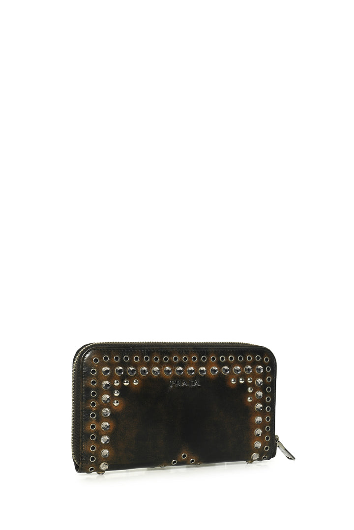 Prada Vitello Grommet Crystal Embellished Wallet