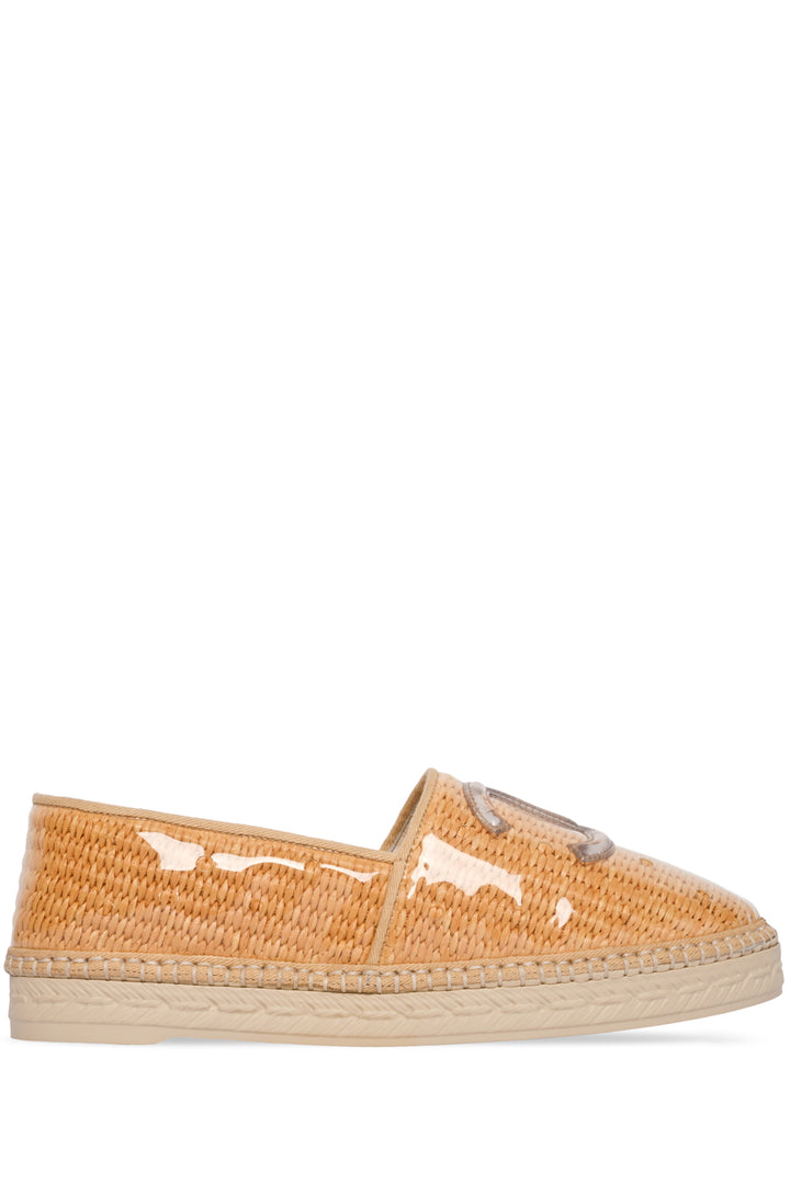 Chanel Size 38 Spring Summer 2019 Straw & PVC CC Logo Espadrille Flats