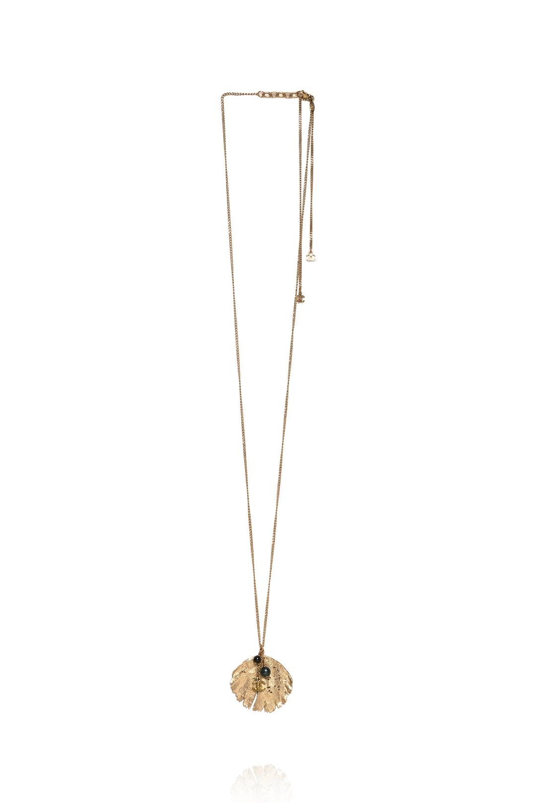 Chanel Vintage Logo Leaf Pendant Necklace