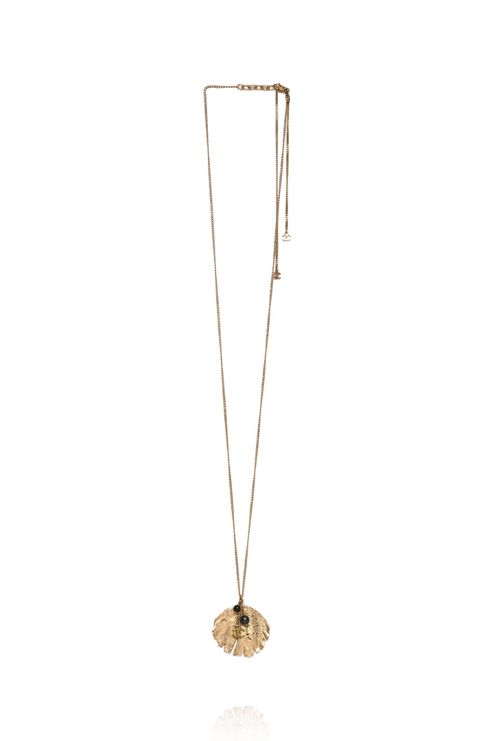 Chanel Vintage Logo Leaf Pendant Necklace