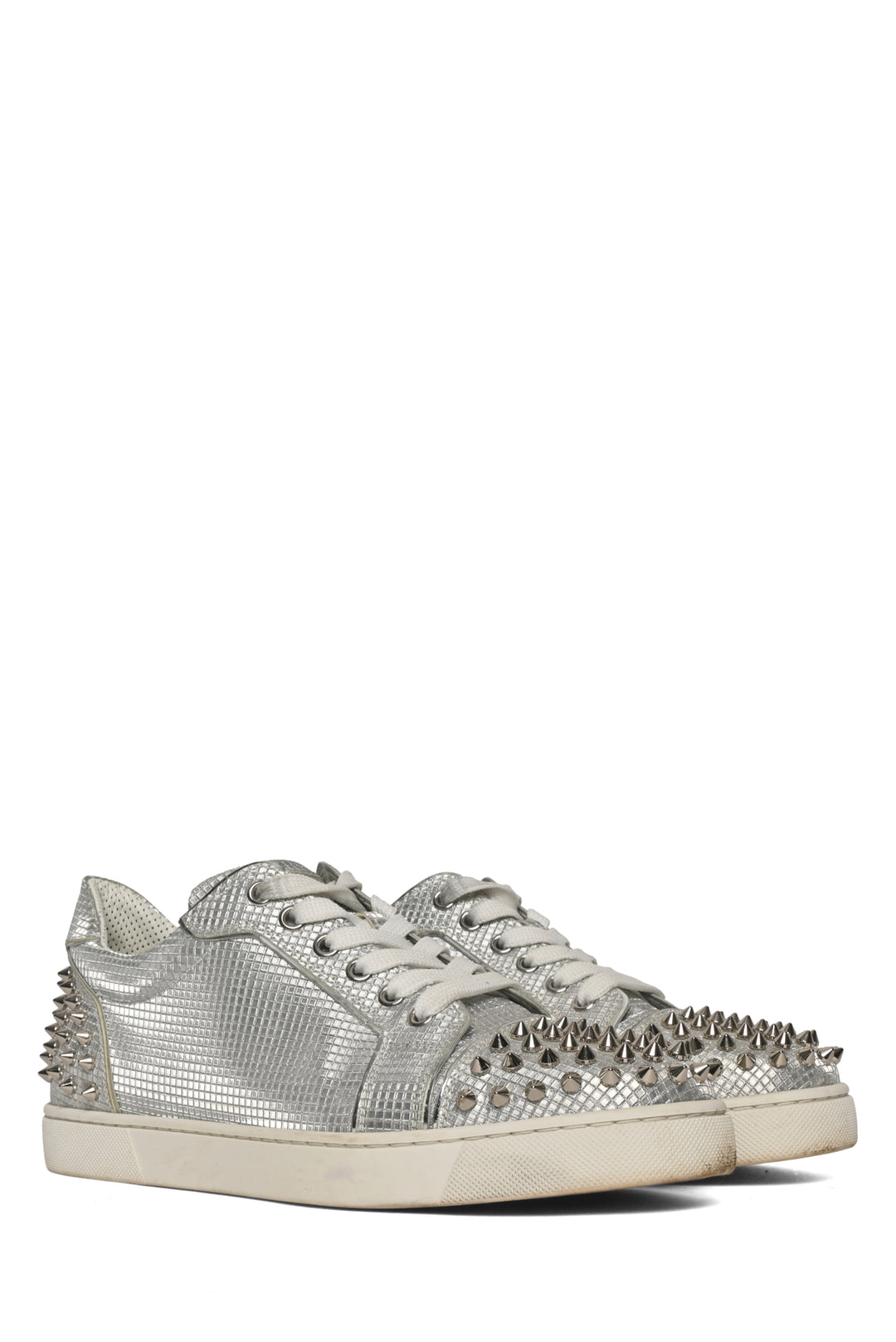 Christian Louboutin Size 40 Silver Mirrored & Studded Vieira 2 Sneaker