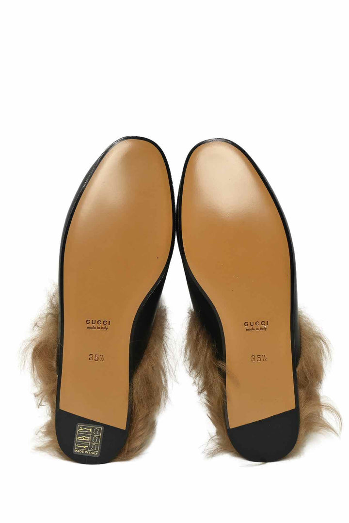Gucci Size 35.5 Princetown Genuine Shearling Loafer Mules