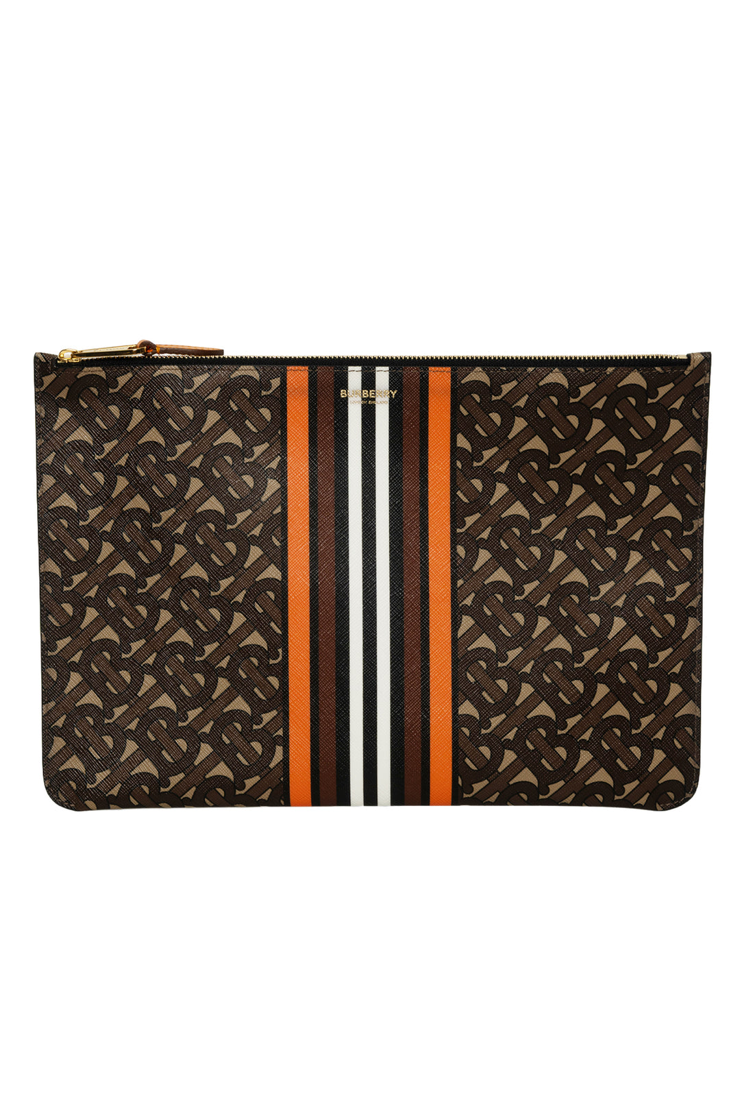 Burberry E-Canvas Monogram TB Stripe Zip Pouch