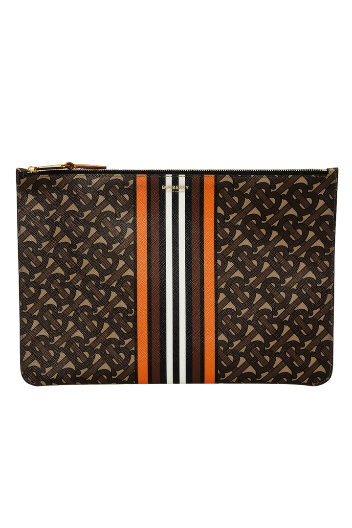 Burberry E-Canvas Monogram TB Stripe Zip Pouch