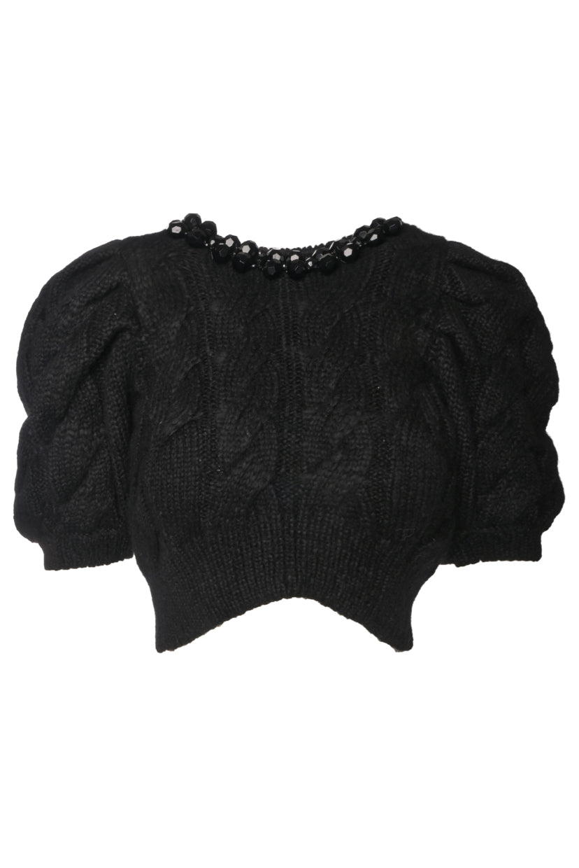 Simone Rocha Size S Embellished Cable Knit Cropped Sweater