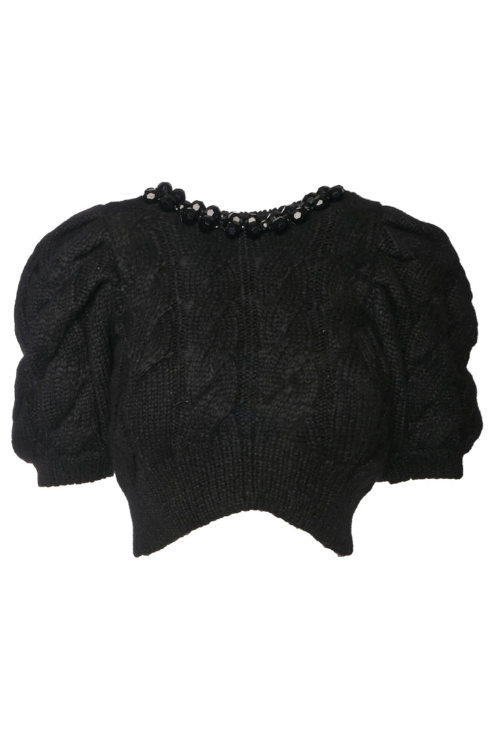 Simone Rocha Size S Embellished Cable Knit Cropped Sweater