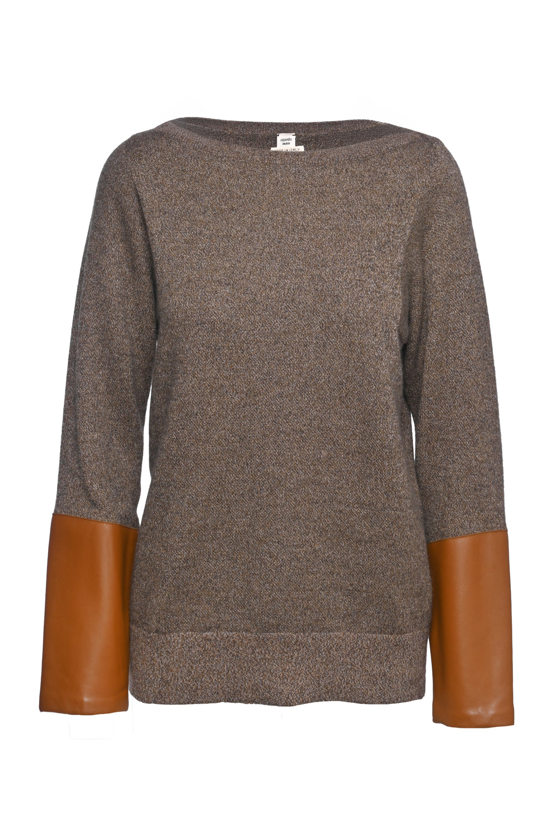 Hermes Size 36 Cashmere Knit & Lambskin Sleeve Sweater