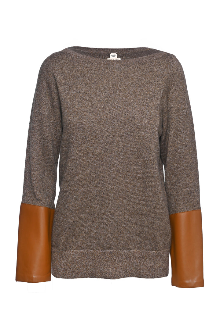 Hermes Size 36 Cashmere Knit & Lambskin Sleeve Sweater