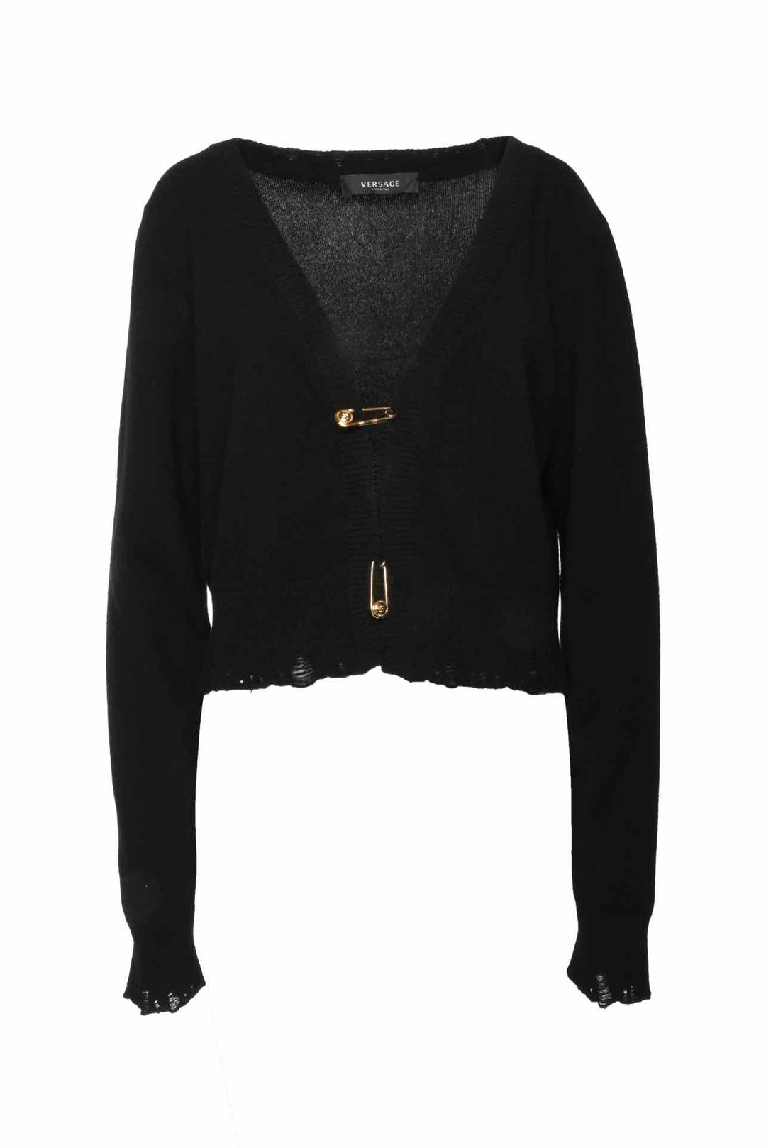 Versace Size XXL Saftey Pin Distressed Cashmere Cardigan