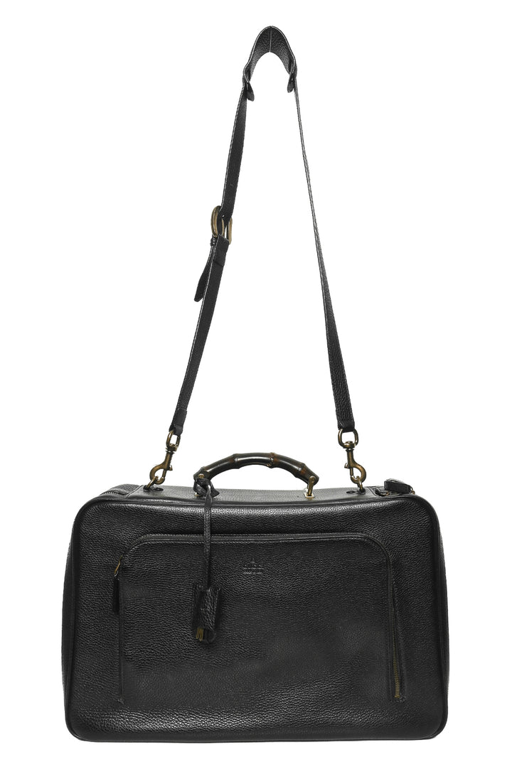 Gucci Pebbled Leather Bamboo Top Handle Suitcase Travel Bag
