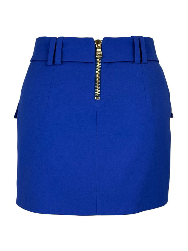 Balmain Size 36 B Logo Wrap Effect Wool Mini Skirt
