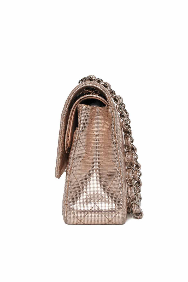 Chanel 2016 Rose Gold Pixel Effect Quilted Leather Medium Double Flap Purse