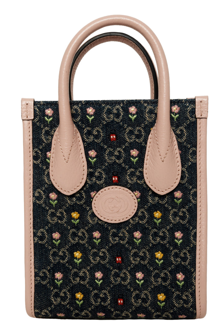 Gucci Denim Dollar Leather GG Monogram Mini Retro Crossbody