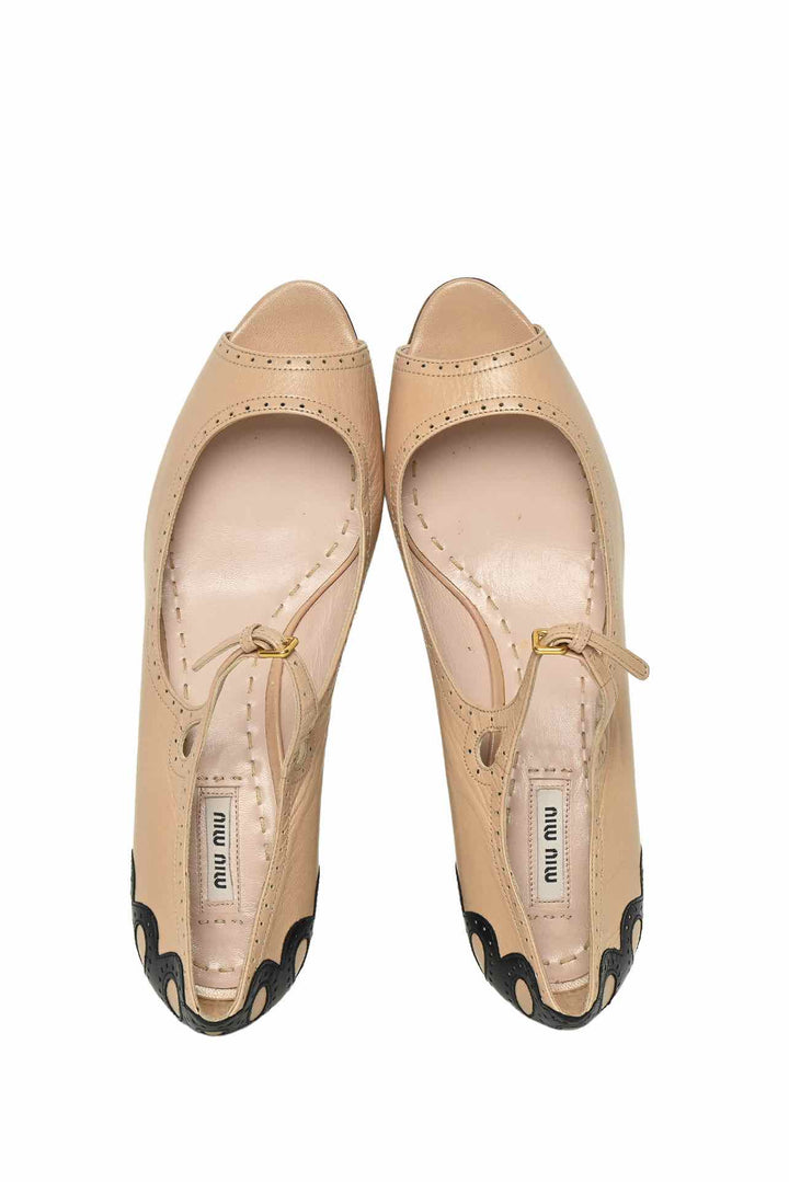 Miu Miu Size 41 Broque Open Toe Pumps