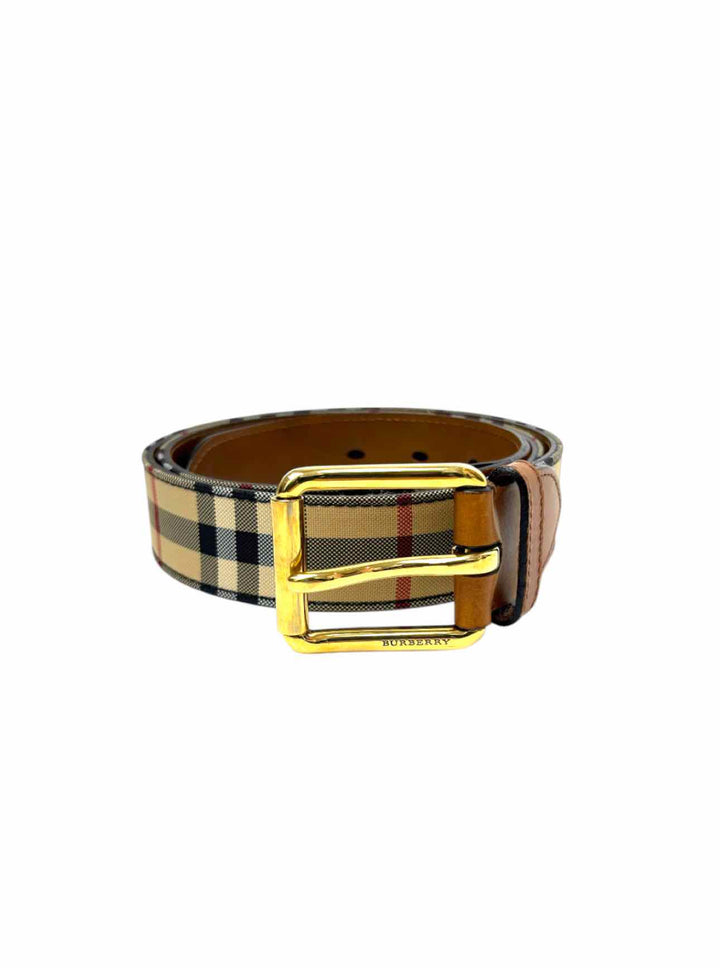 Burberry Size 40 Canvas & Leather Plaid Belt