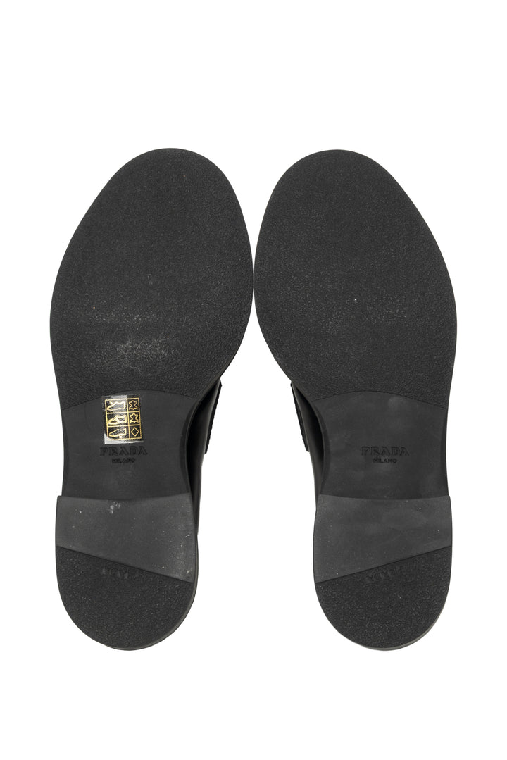 Prada Size 38 Chocolate Brushed Leather Loafers