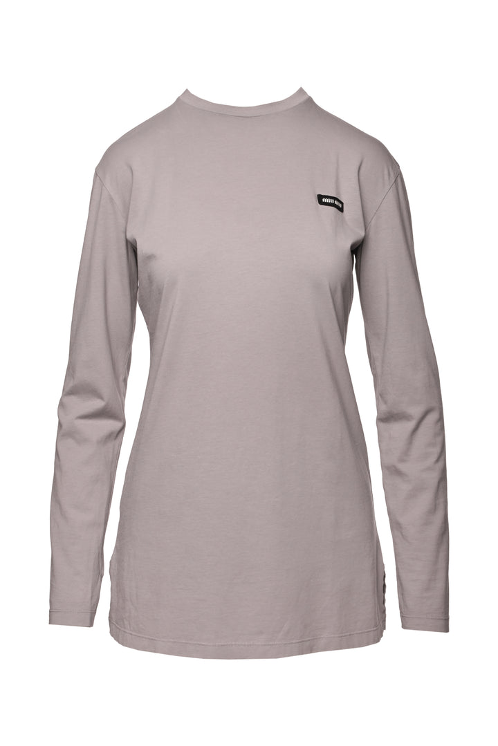 Miu Miu Size S 2024 Logo Cotton Long Sleeve T-Shirt