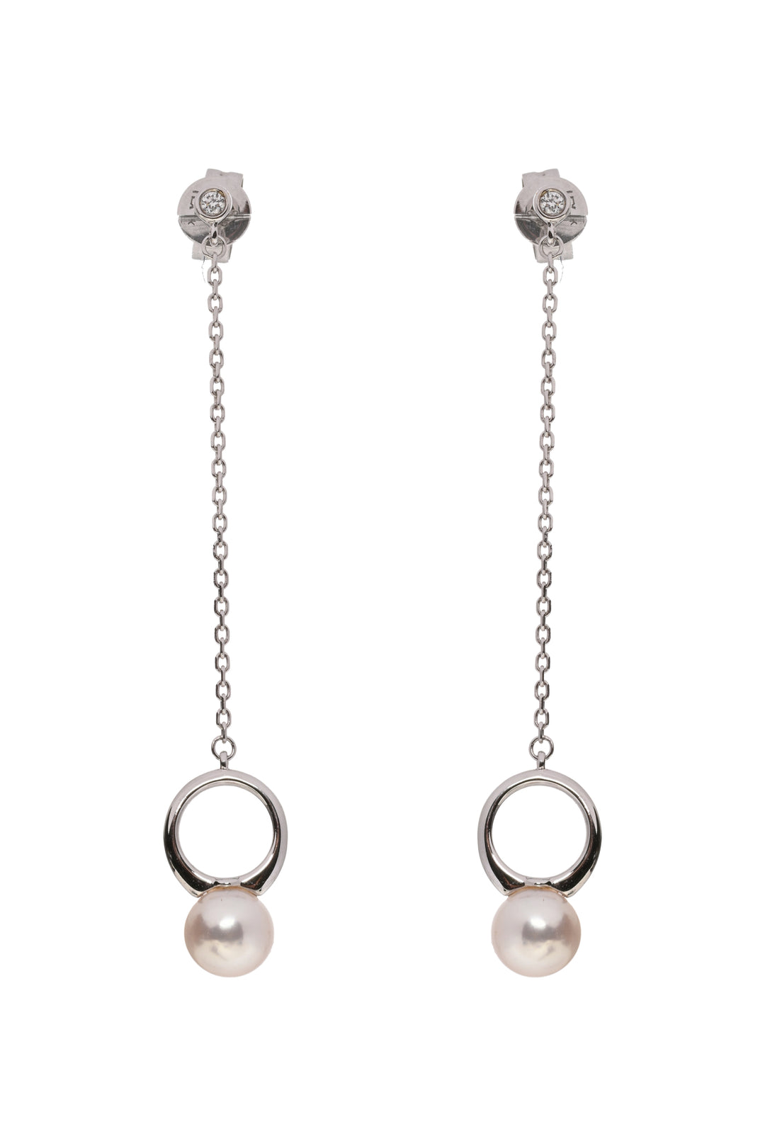 Lao Feng Xiang Jewelry 18K White Gold, Pearl & Diamond Asymmetric Drop Earrings