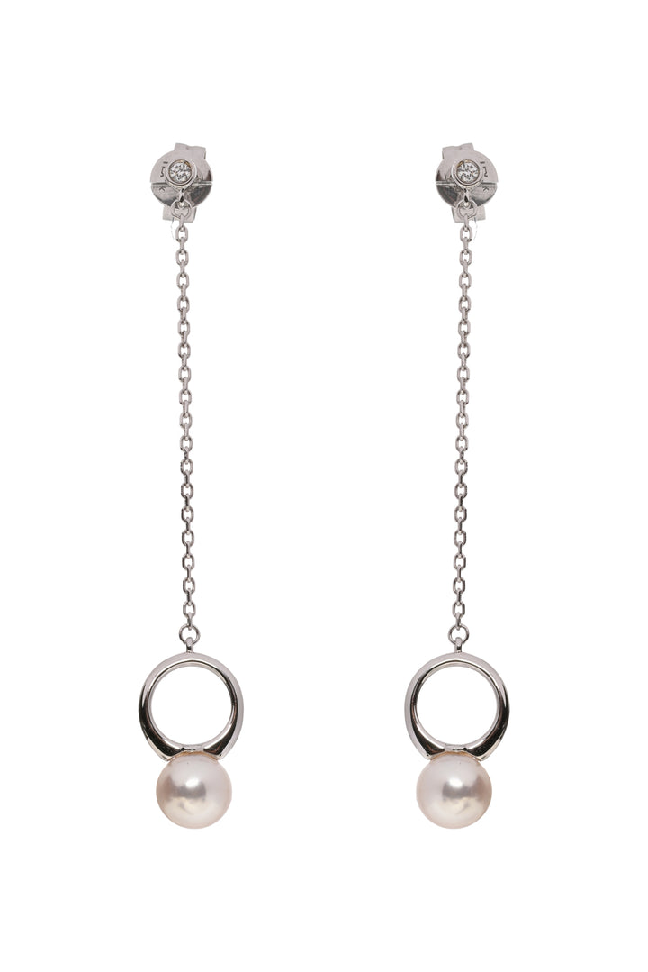 Lao Feng Xiang Jewelry 18K White Gold, Pearl & Diamond Asymmetric Drop Earrings