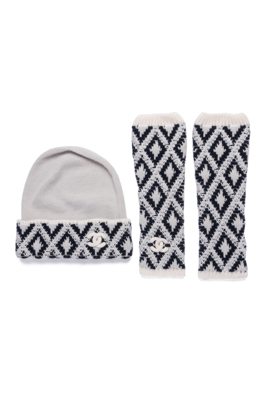 Chanel Cashmere Blend CC Beanie Hat and Arm Warmers Set