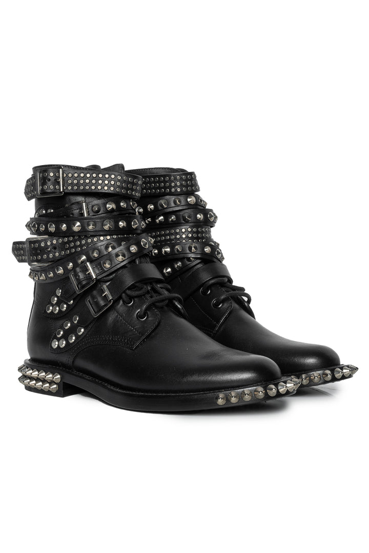 Saint Laurent Size 38 Leather Studded Accent Combat Ankle Boots