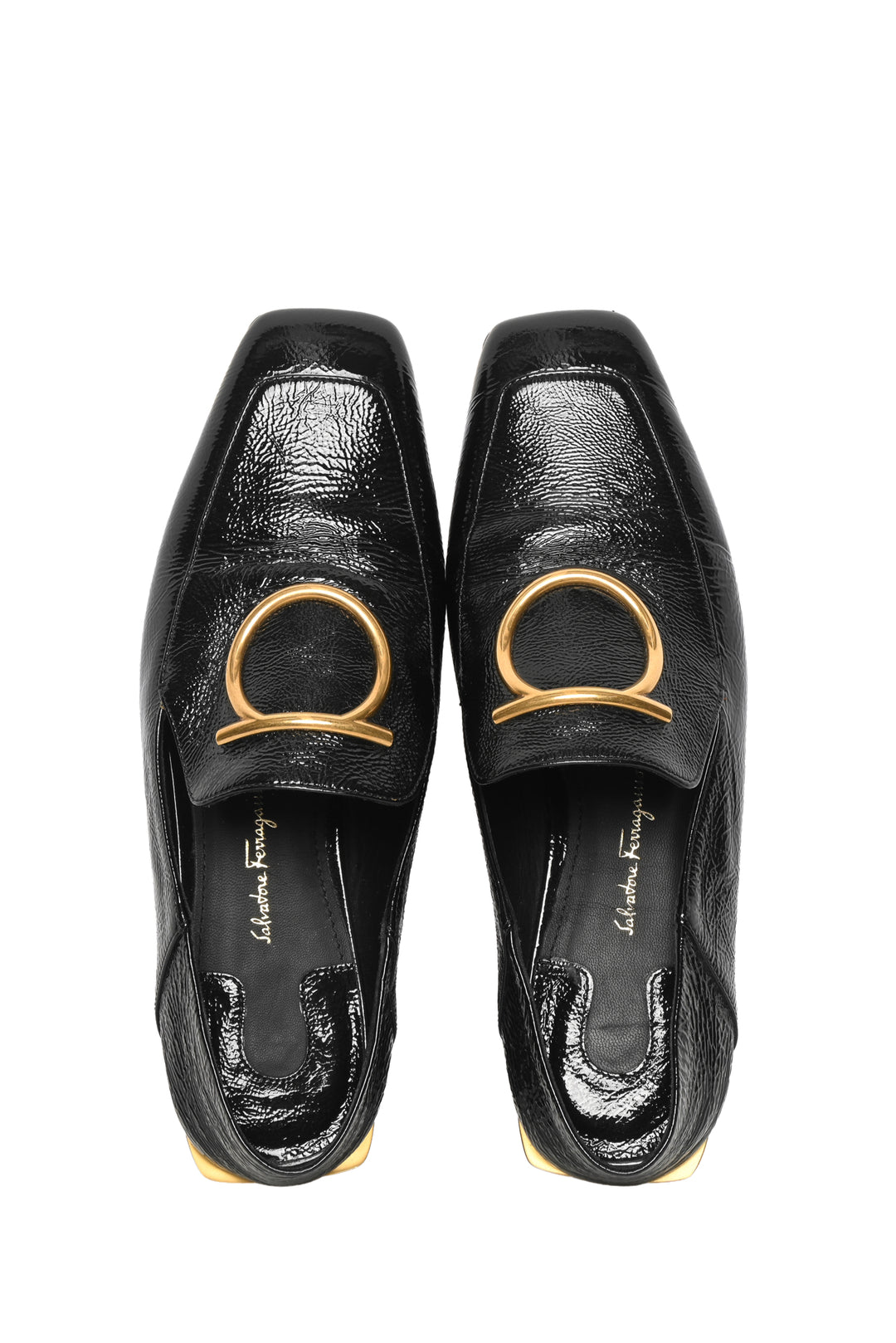 Salvatore Ferragamo Size 7 Lana Crinkle Patent Flats