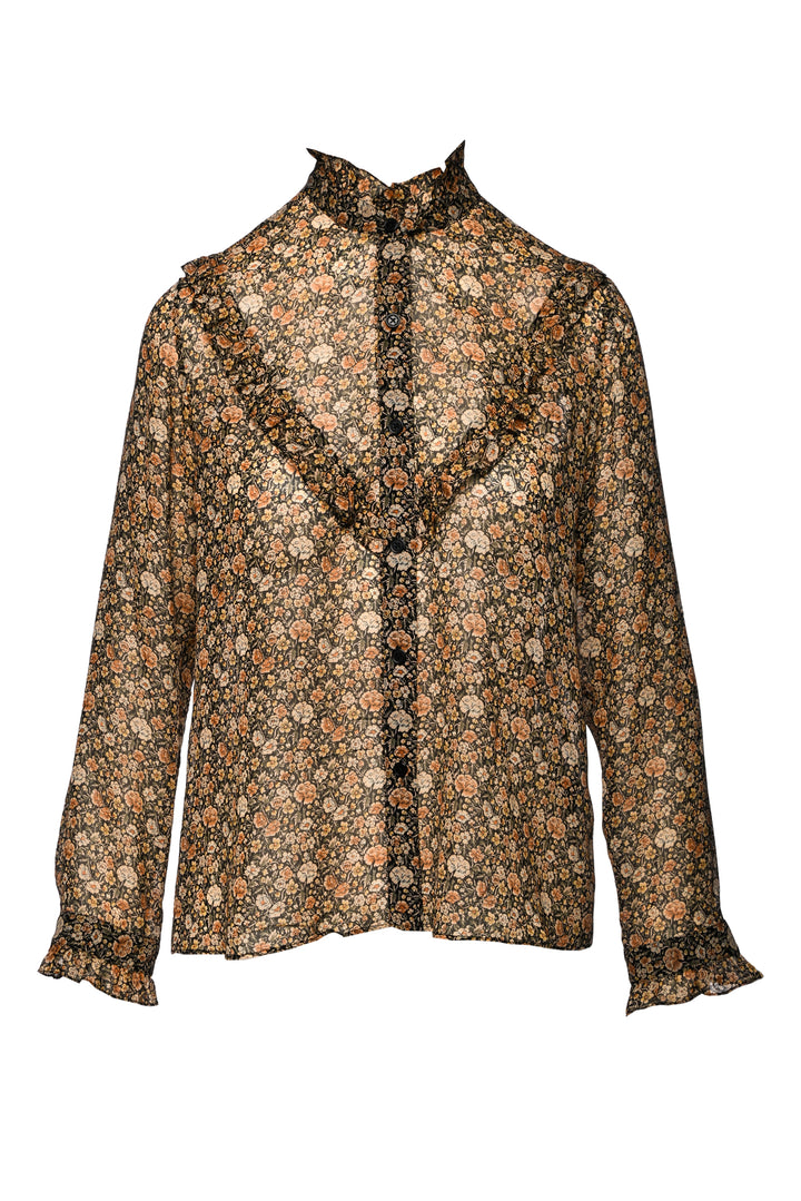 Nili Lotan Size M Floral Ruffle Blouse