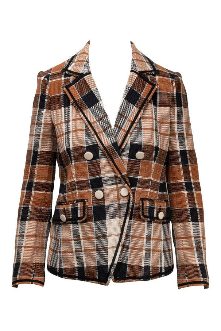 Veronica Beard Size 4 Utah Plaid Cotton & Linen Blend Double-Breasted Blazer