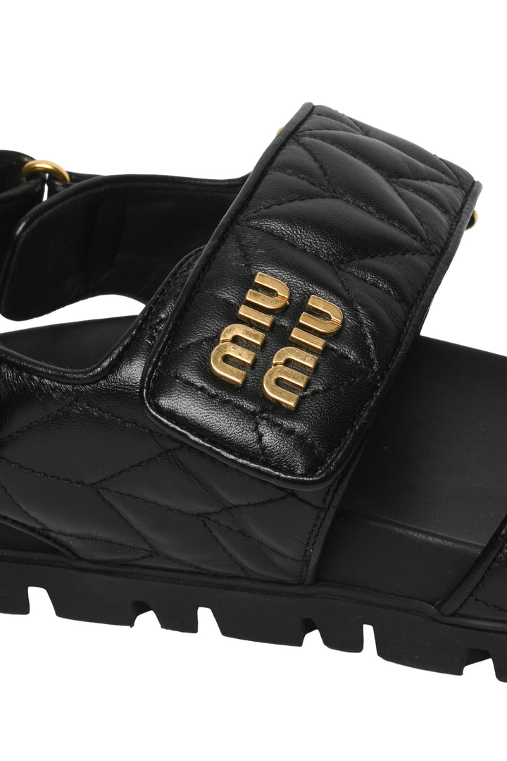 Miu Miu Size 38 Matelasse Leather Sport Sandals