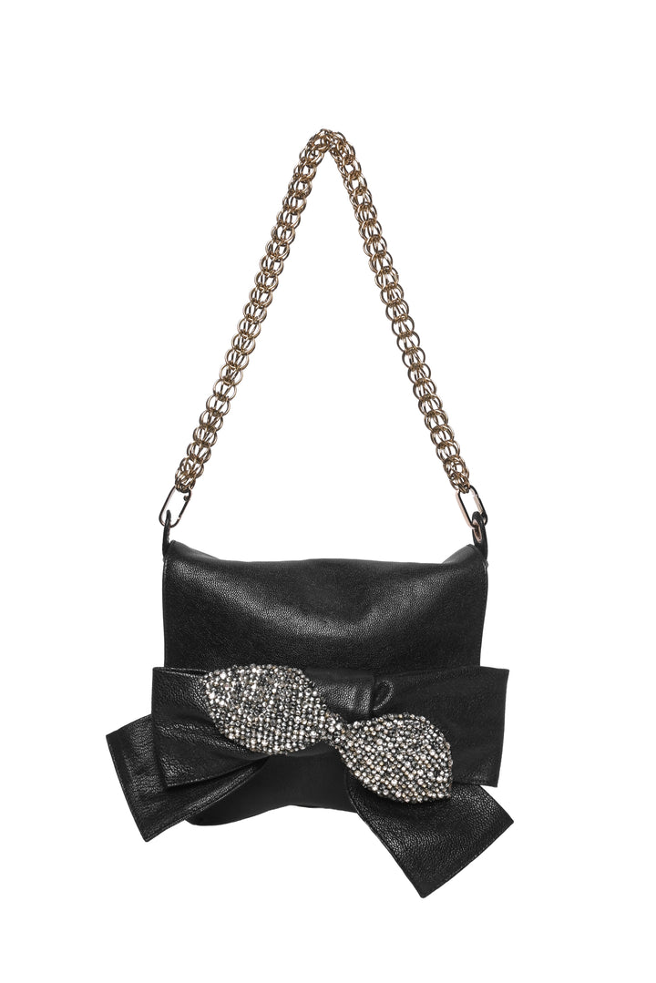Chloe Vintage Rhinestone Bow Leather Shoulder Bag