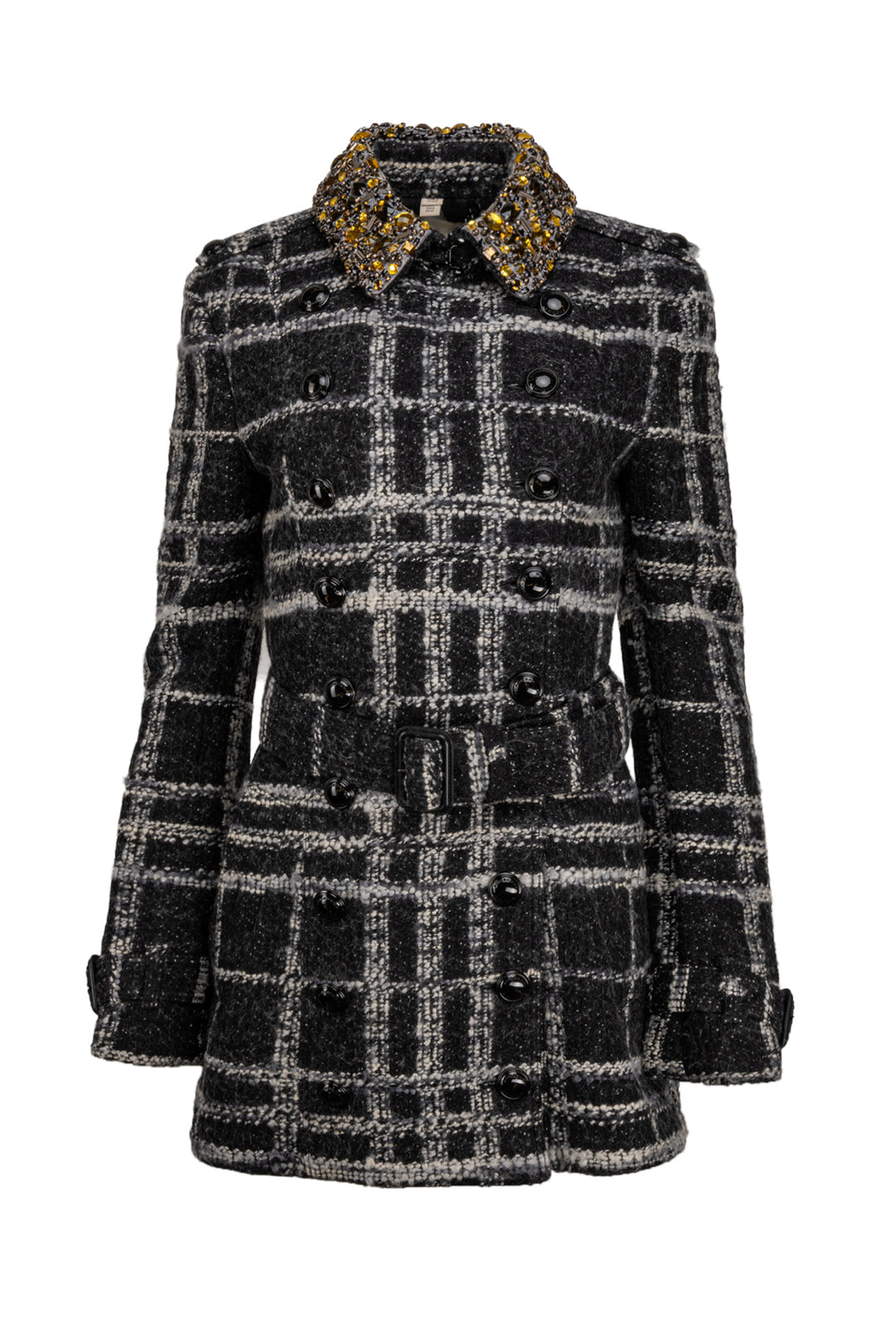 Burberry Size 6 Embellished Checked Wool Jacket