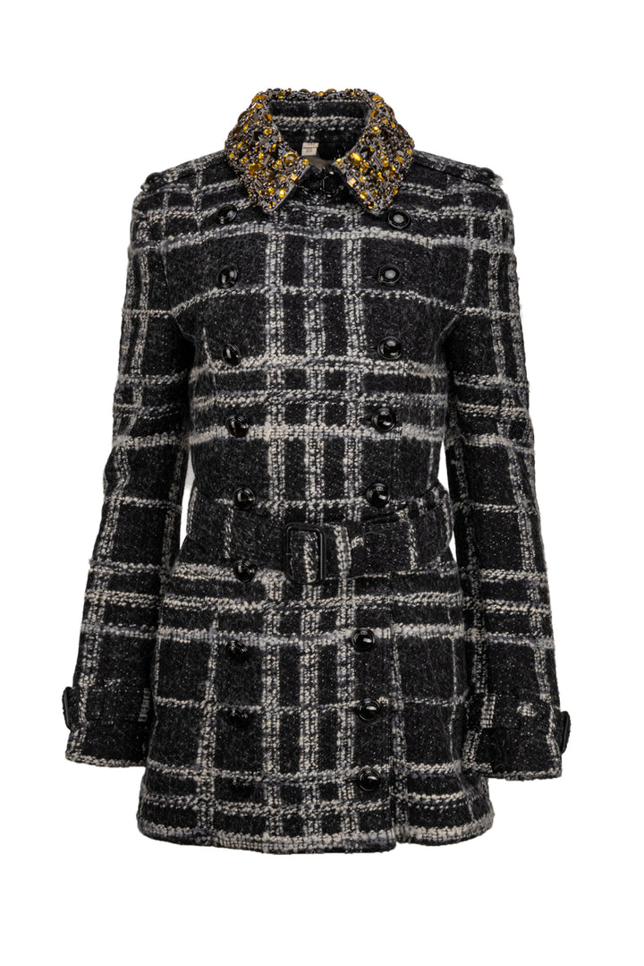 Burberry Size 6 Embellished Checked Wool Jacket